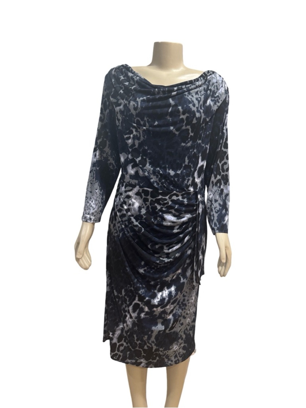 Gina Bacconi Navy and Gray Draped Dress